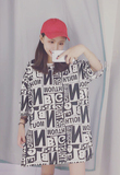 夏季韩国原宿bf风字母印花涂鸦超大码宽松时尚中长款长袖T恤女潮