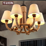 美式复古麻绳吊灯咖啡厅餐厅北欧个性创意艺术工业灯卧室书房吊灯