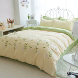 纯棉全棉绣花纯色的素色简约被子床上四件套1.8/2.0m床笠床单双人
