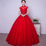 红色婚纱2016新款新娘包肩蕾丝性感露背礼服 主持晚礼服晚装大码