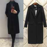 韩版2016秋季新款黑色羊绒呢子大衣中长款修身显瘦毛呢外套女冬装