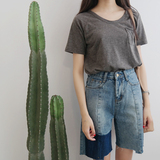 2016夏季新款韩版不规则拼色做旧直筒水洗牛仔中裤 显瘦五分裤女