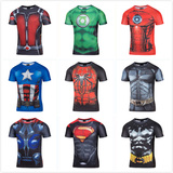 超级英雄蜘蛛蝙蝠侠超人运动紧身衣 男士运动修身短袖T恤健身服男
