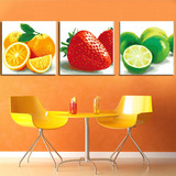 橙草莓柠檬三联画水果十字绣画品牌大幅餐厅新款水果精准印花图