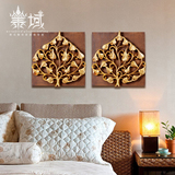 泰域 东南亚菩提树叶木雕壁饰挂件 泰国金箔浮雕墙饰客厅装饰画