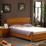 榆木床全实木床现代中式榆木 家具卧室高箱储物床1.5 1.8米双人床