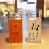 【天天特价】创意可爱动物水杯果汁牛奶印花玻璃杯子小清新情侣杯