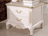 高档实木欧式床头柜白色美式简约简易迷你小柜子雕花描金箔床边柜