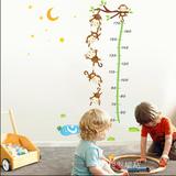 猴子捞月卡通身高贴画宝宝测量身高儿童房间装饰墙贴纸可移除自粘
