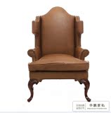 欧式新古典皮艺沙发椅 客厅卧室皮质老虎椅子 酒店会所实木老虎椅