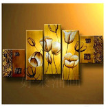 客厅装饰画壁画现代卧室无框画简约五联画欧式挂画油画花卉郁金香