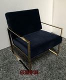 简约现代镀金不锈钢沙发椅 休闲椅单椅客厅样板房布艺皮革扶手椅