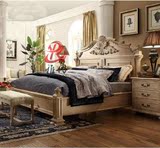 美式实木雕花实木床 欧式奢华古典婚床双人床仿古橡木方床别墅床