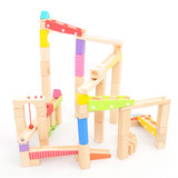 正品儿童大型木制拼装建构积木宝宝过山车益智轨道滚珠积木玩具