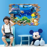 海豚仿3D墙贴沙发背景墙壁贴画创意装饰卧室立体感海洋墙面上贴纸