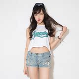 2016夏季韩版吊带印花圆领无袖宽松背心dj街舞T恤舞蹈团体服女