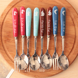 【特价清仓】 陶瓷 勺子 叉，餐具，韩国卡通动物勺 儿童勺