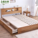 日式全实木高箱床收纳箱体储物床1.5米1.8米橡木带抽屉双人床原木