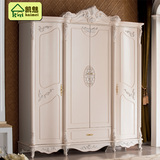 雕花法式欧式衣柜实木4门 白色公主韩式田园衣柜 卧室美式木衣柜