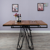 美式乡村loft复古多功能伸缩折叠餐桌小户型铁艺实木创意变形餐桌