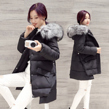 韩国2016女装冬装棉衣女大毛领中长款修身羽绒棉服加厚棉袄外套潮