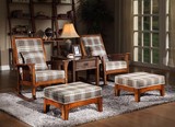 美式乡村家具 实木沙发椅 橡木休闲椅 布艺沙发摇椅 实木午睡椅