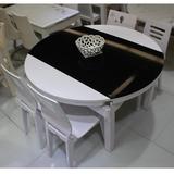 烤漆伸缩餐桌伸缩现代简约 黑白钢化玻璃圆餐桌 实木餐桌椅