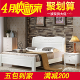 白色全实木床 1.2 1.5米1.8米橡木床 简约现代婚床储物气压高箱床