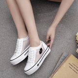夏季白色帆布鞋女低帮内增高透气学生韩版厚底松糕跟百搭休闲板鞋