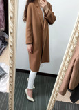 羊绒精品~2016秋冬新女韩版中款款手缝双面羊毛大衣收身毛呢外套