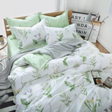 小雏菊纯全棉床单被套40支斜纹四件套清新 绿色植物床上用品2.0m