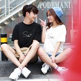 情侣装2016夏季短袖T恤男女修身上衣印花字母韩版学生班服包邮