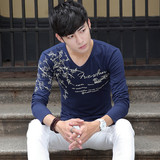 2016夏季日系男士青年长袖T恤潮流学生大码修身长款纯棉V领打底衫