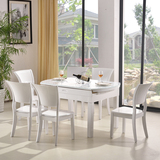 冰花餐桌拉伸折叠餐桌冰花桌钢化玻璃餐桌椅组合白色橡木烤漆圆桌