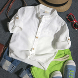 男童短袖衬衫16新款外贸原单童装纯棉麻立领儿童衬衣白色宝宝衬衫