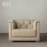 RH 美式简约复古单人沙发 欧式框架实木单人沙发法式复古单人沙发
