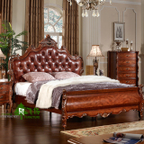 欧式床双人床实木床美式新古典真皮床1.8米婚床田园床柚木色家具