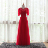 晚礼服2016新款时尚主持人长裙红色新娘敬酒服宴会礼服中袖长款女