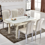 现代黑白米色智能电磁炉餐桌椅组合长方形小户型实木框架伸缩餐桌