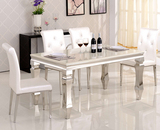 不锈钢大理石餐桌椅组合 欧式现代简约饭桌钢化玻璃长方形饭餐台