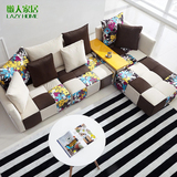 客厅现代简约布沙发组合小户型布艺沙发转角实木沙发创意沙发组合