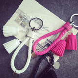 韩国创意麂皮流苏皮绳 汽车钥匙扣男女士包挂饰挂件圈链编织绳