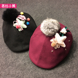春秋季新款韩版儿童宝宝帽子2-4岁可爱毛呢女童帽子贝雷帽鸭舌帽