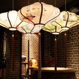 新中式布艺吊灯创意艺术手绘灯笼餐厅茶楼过道荷花现代仿古灯具