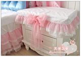 韩国进口代购粉色蝴蝶结全棉公主床头柜罩/床头柜套/防尘罩