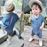 2016夏装韩版儿童牛仔连体衣宝宝短袖工装哈衣男女童爬服婴儿衣服