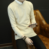 衬衫领毛衣男假两件韩版青少年学生潮流套头长袖纯色针织衫男外套