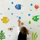 秒杀卫生间防水浴室贴纸小鱼海底世界墙贴画儿童房幼儿园宝宝墙饰