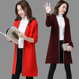 女装秋装2016新款潮韩版修身大码长袖针织衫女开衫中长款毛衣外套
