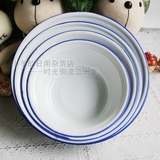 搪瓷碗 白色蓝边 怀旧 老式饭盆子汤碗洋铁碗 16 18 20 22厘米 cm